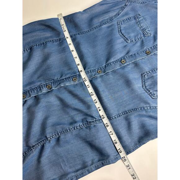Prana Size Large Aliki Roll Tab Sleeve Antique Denim Chambray Shirt Dress - Picture 6 of 8